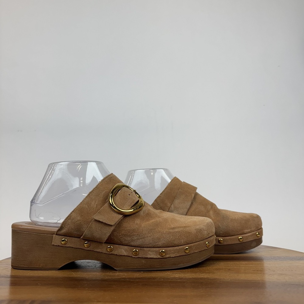 New Womens VInce Camuto Canzenee‎ Orange Suede Platform Clogs Size 9 M NWOB